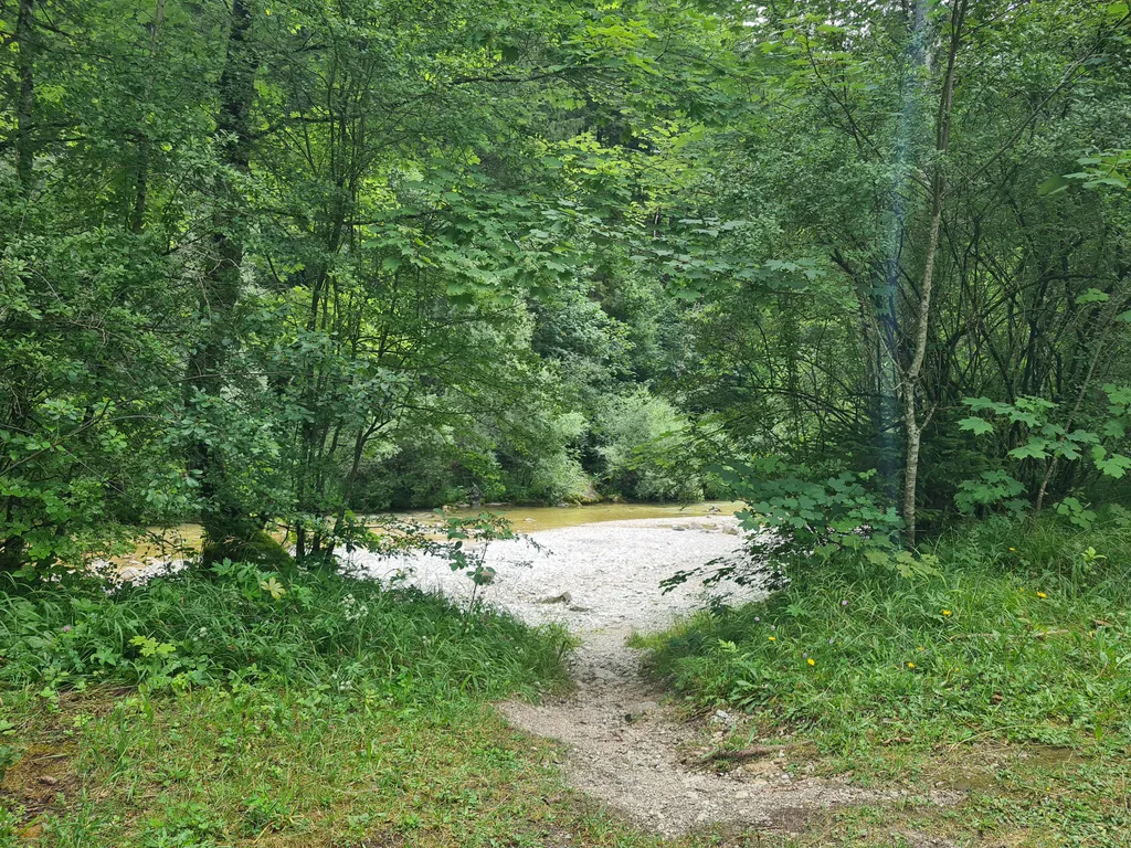 Zugang zur Schotterbank an der Erlauf (direkt neben Stellplätzen)