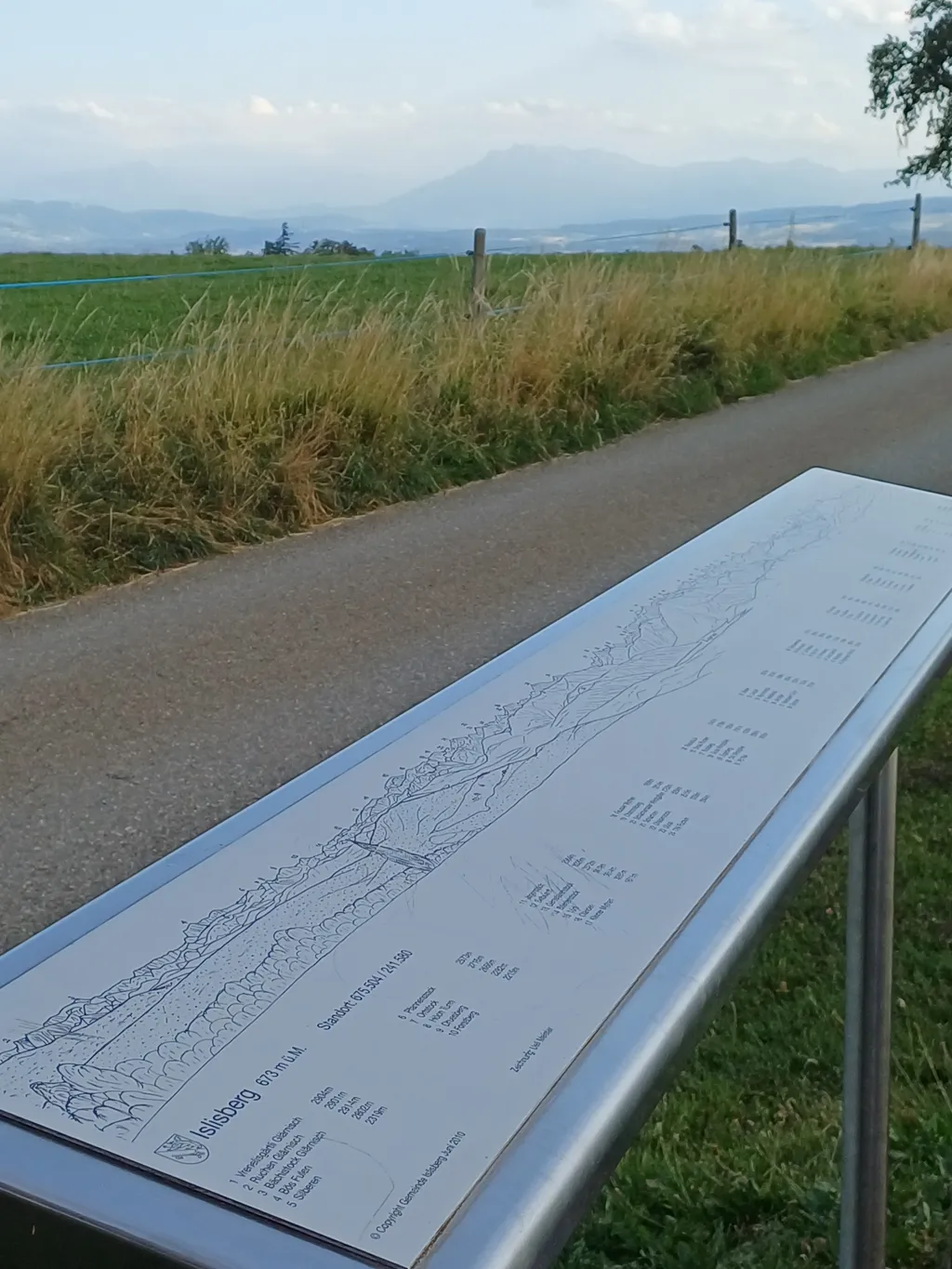 Panoramtafel beim Schulhaus, mit wunderbarer Sicht in die Alpen.