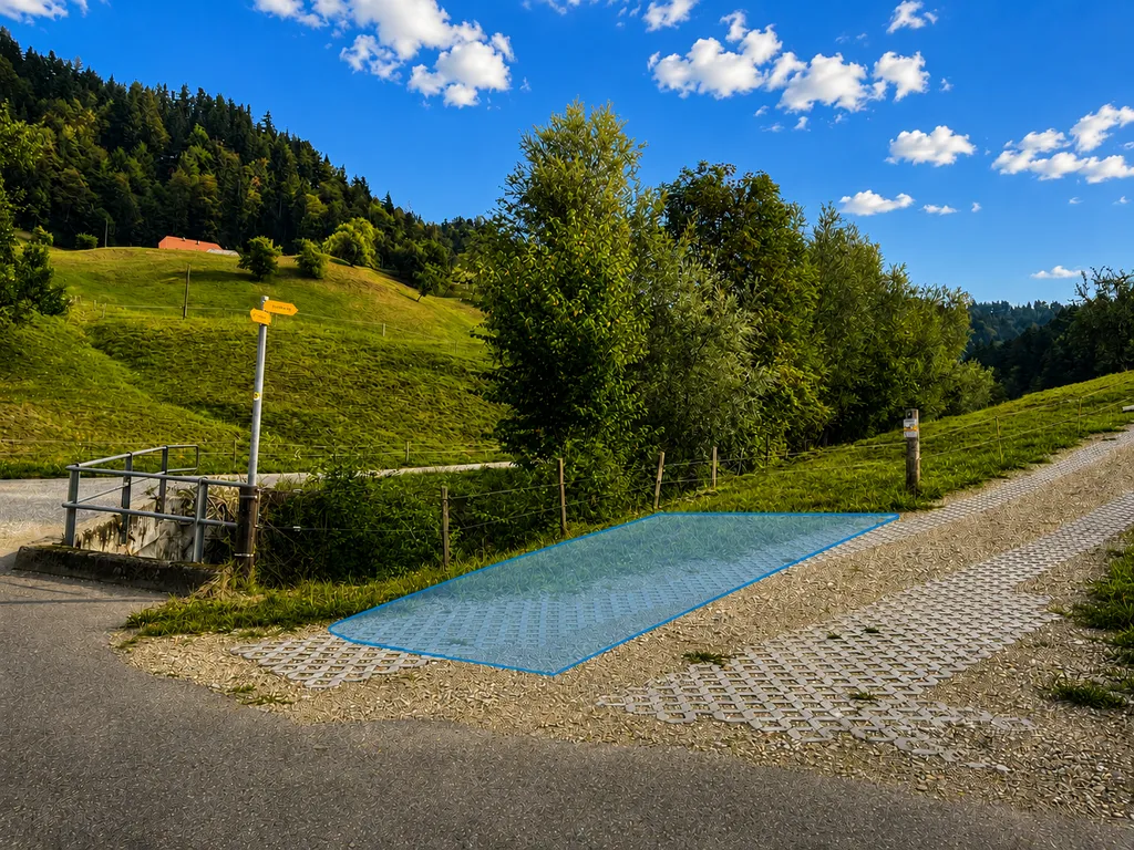 Parkiere lÀngs entlang vom Bach :)