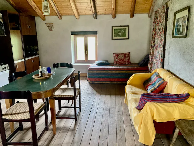 Wohnküche mit Schlafcouch am Fenster