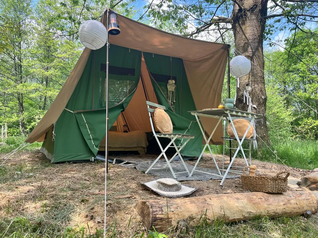 Off-Grid Glamping Tent in a Secluded Forest Spot