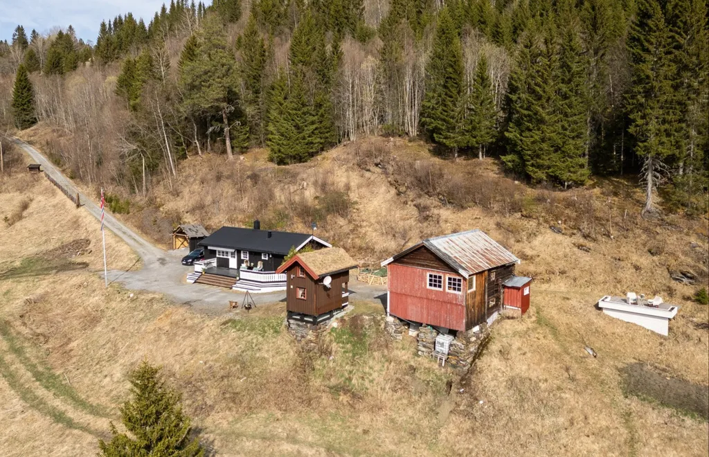 Traditional Norwegian farm storehouse with views