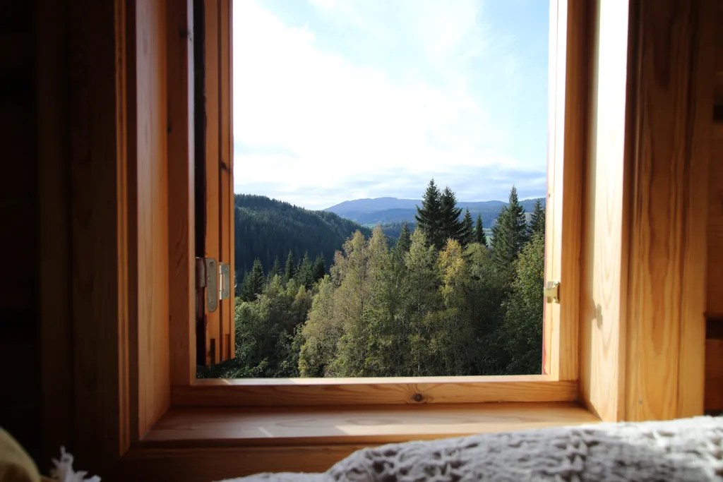 Traditional Norwegian farm storehouse with views
