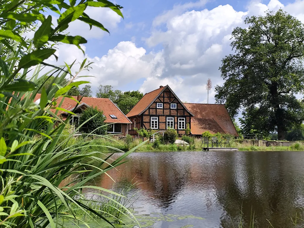 Watermill with lake
