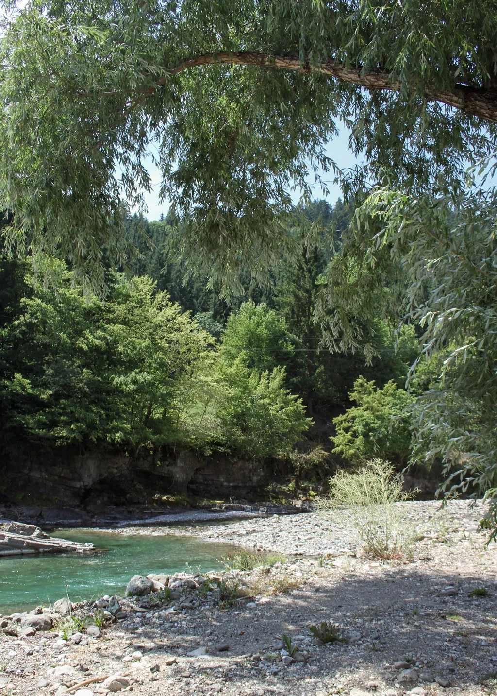 pitch in meadows next to alpine river