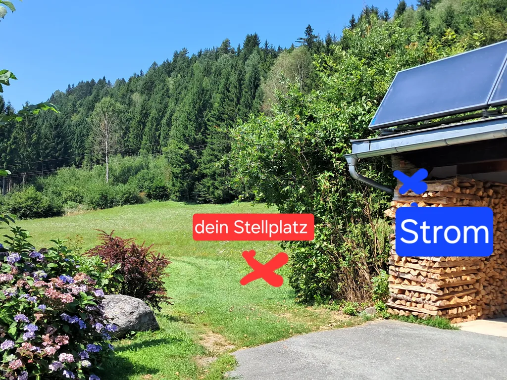 Stellplatz am Land mit Bergpanorama