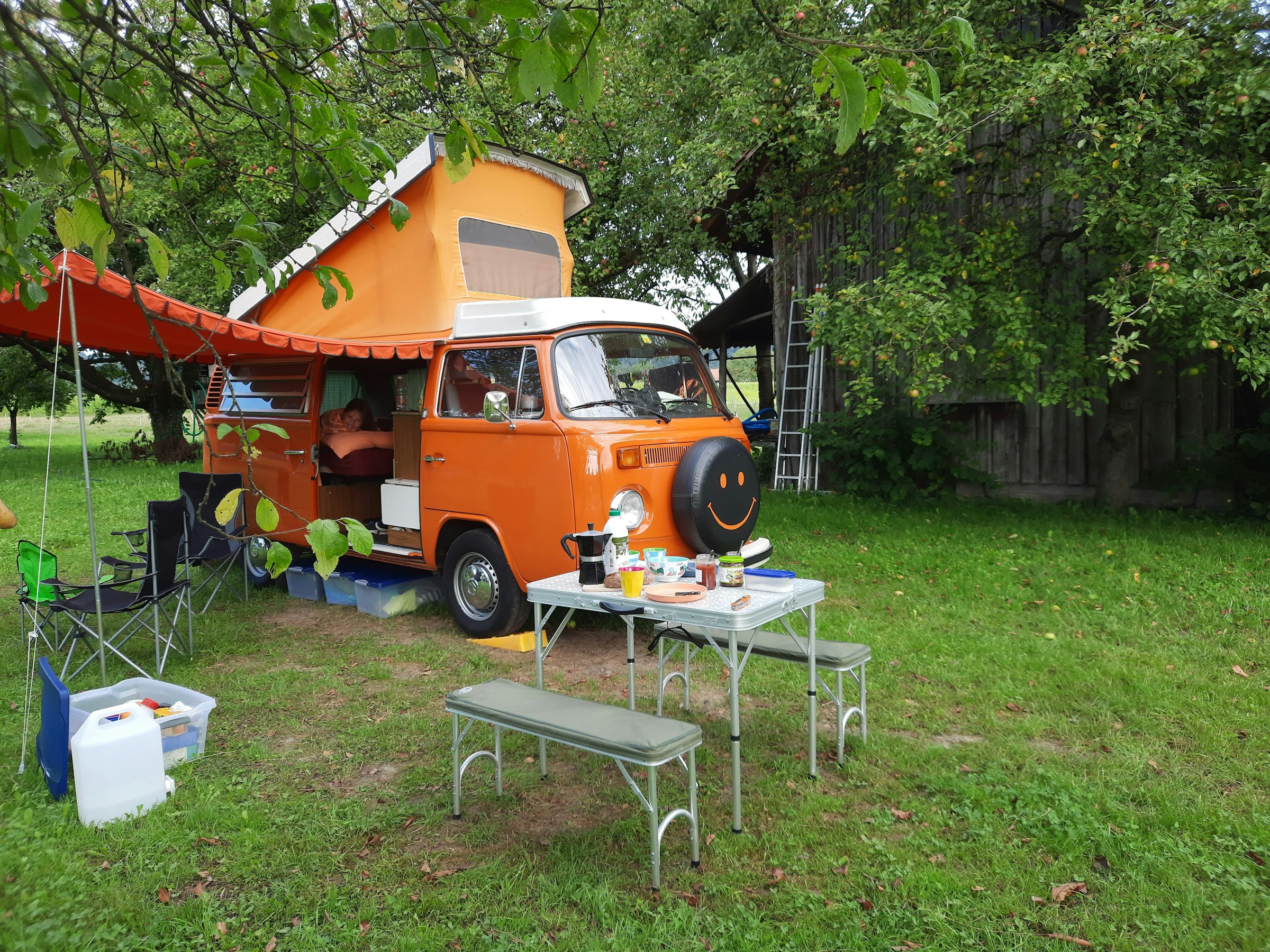 Wydhof-Camp in den Obstbäumen